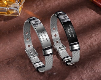 Bracelet photo personnalisé pour homme Bracelet photo personnalisé Inscription Bracelet meilleur ami Bracelet en acier Bracelet cadeau commémoratif