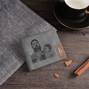 Cartera para hombre con foto personalizada, cartera de cuero personalizada, tarjetero, cartera con nombre grabado, regalo de aniversario para él, marido, papá, hijo, novio