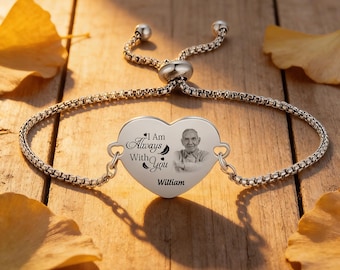 Anpassat hjärtformat fotoarmband, himmelsk födelsedagspresent, förlusten av mamma pappa, personligt minnesmärke, kondoleansgåva, förlusten av mormor