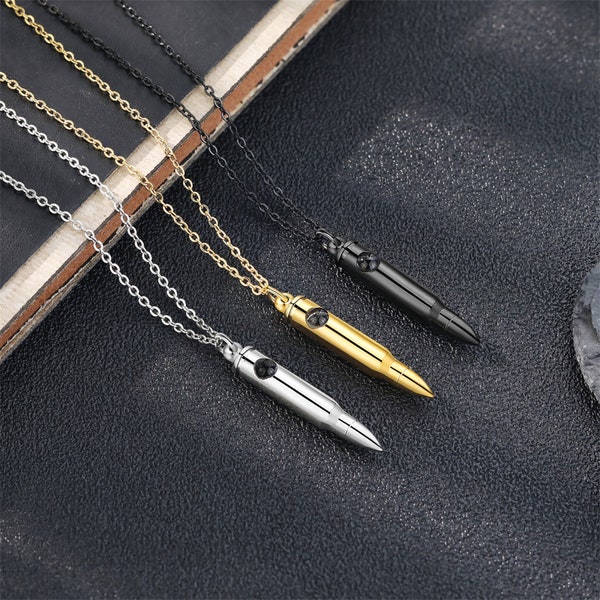 Projection Bullet Necklace, Pointed Necklace, Bullet Pendant, Photo Projection Necklace, Picture Inside Necklace for Men