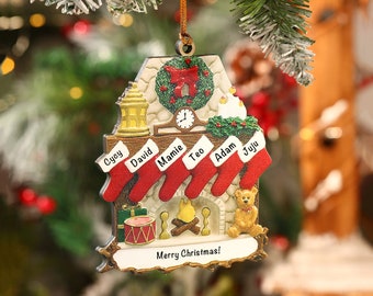 Grandkids Christmas Stockings Ornaments, Wood Tree Ornaments with Names, Grandchild Christmas Bauble, My Grandson Christmas Keepsake