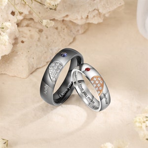 Anillos personalizados de coincidencia cardíaca para parejas Anillos de banda apilables personalizables Anillo de promesa de aniversario de anillo de acero inoxidable para hombres mujeres
