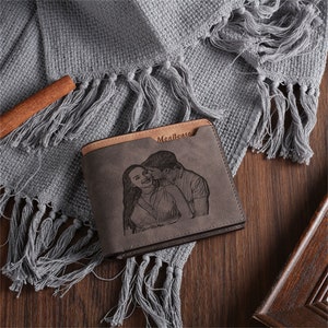 Portefeuille photo personnalisé pour homme, porte-cartes en cuir personnalisé, portefeuille pliant gravé, cadeau d'anniversaire pour lui, mari, papa, fils, petit ami