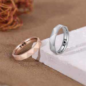 Anillos de pareja, anillos de nombre personalizado de declaración, anillos de banda apilables personalizables, anillos a juego de oro rosa plateado, anillos de promesa de aniversario