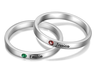 Family Birthstone Ring for Mom, BFF Best Friend Ring, Engraved Name Ring, Mother Ring, Personalized Birthstone Ring, Mothers Day Gift
