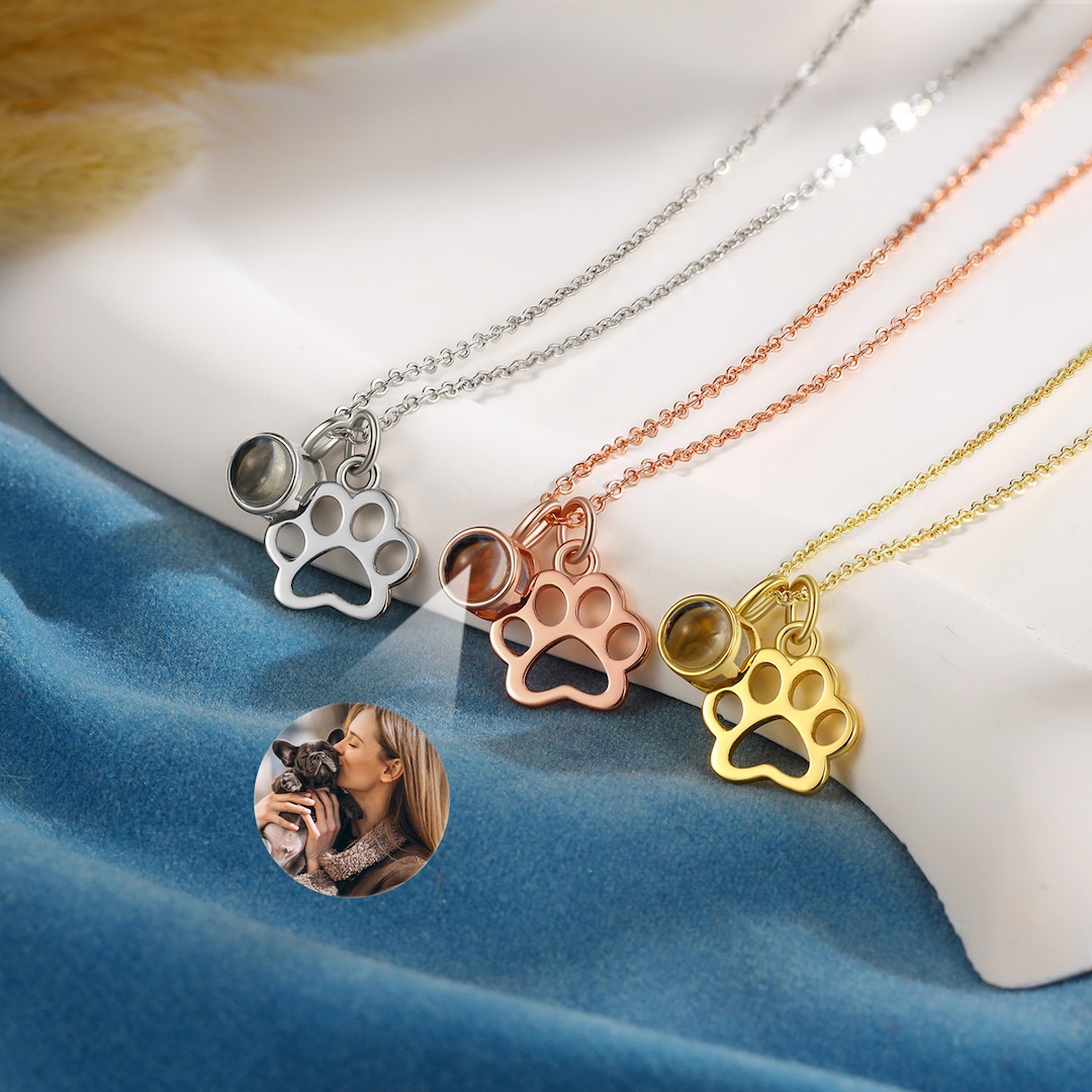Paw Print Projection Necklaces, Dog Paw Necklace, Pet Memorial Necklace