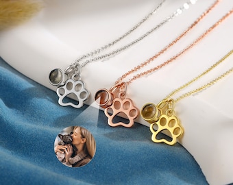 Paw Print Projection Necklaces, Dog Paw Necklace, Pet Memorial Necklace, Photo Projection Necklace, Animal Necklace, Picture Inside Necklace
