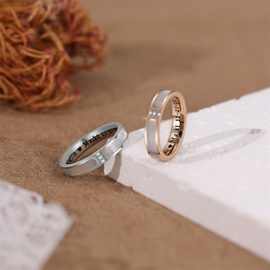 Anillos de promesa de aniversario personalizados para parejas Anillos de banda apilables personalizables Anillo de compromiso de boda de acero Rosa de plata para hombres Mujeres
