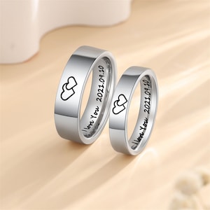 Parejas personalizadas Conjuntos de anillos a juego Anillo de banda simple y delicado personalizado Anillos de plata de acero Conjuntos Anillos de promesa de aniversario para hombres Mujeres