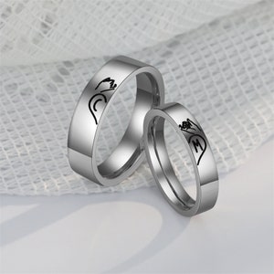Conjunto de anillos de bandas de parejas personalizados de oro a juego anillos de corazón de aniversario Conjuntos de anillos de promesa de anillo de bandas apilables personalizables para hombres mujeres