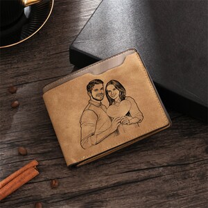 Carteras para hombre con foto personalizada, cartera con tarjetero de cuero personalizado, carteras grabadas, regalo de aniversario para él, hombres, marido, papá, hijo, novio