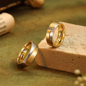 Personalized Anniversary Promise Rings Sets Matching Rings for Couples Customizable Stackable Band Stainless Steel Gold Rings for Men Women