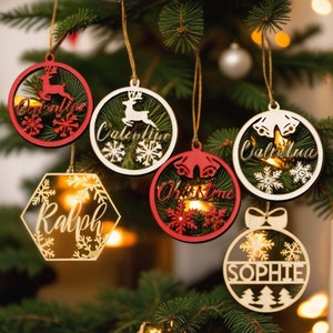 Family Christmas Ornaments, Christmas Tree Wood Ornaments, Xmas Decor, Laser Cut Names Christmas Stockings Tags, Christmas Bauble