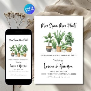 Aquarel plantenhuis opwarmen uitnodiging nieuw huis aankondiging plant thema uitnodiging huis verhuizen kaart Meer planten huis uitnodigen digitaal canvas