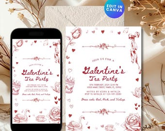 Valentine Tea Party Invitation | Galentine High Tea | Handdrawn Galentine Digital Invite | Vintage Tea Party Doodle | Valentine Coquette