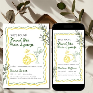 Citrus Bridal Shower Invitation Main Squeeze Lemon Invite She Found Her Main Wavy Border Whimsical Italian Summer Bridal Doodle Handdrawn