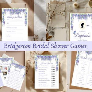 Modèle modifiable pour les jeux de douche nuptiale Bridgerton ; Shower de mariage glycine et lavande du jardin ; Modèles numériques Canvas ; Téléchargement instantané ; 5X7 A4