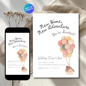 UP Theme Housewarming Invite Adventure is Out There House Warming invitation Watercolor Balloons Home Owners Party Moving Announcement Card