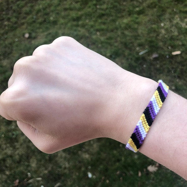 Subtle Non-Binary Pride Flag Friendship - Bracelet Non-Binary Woven Adjustable Bracelet Individual/Set of Two