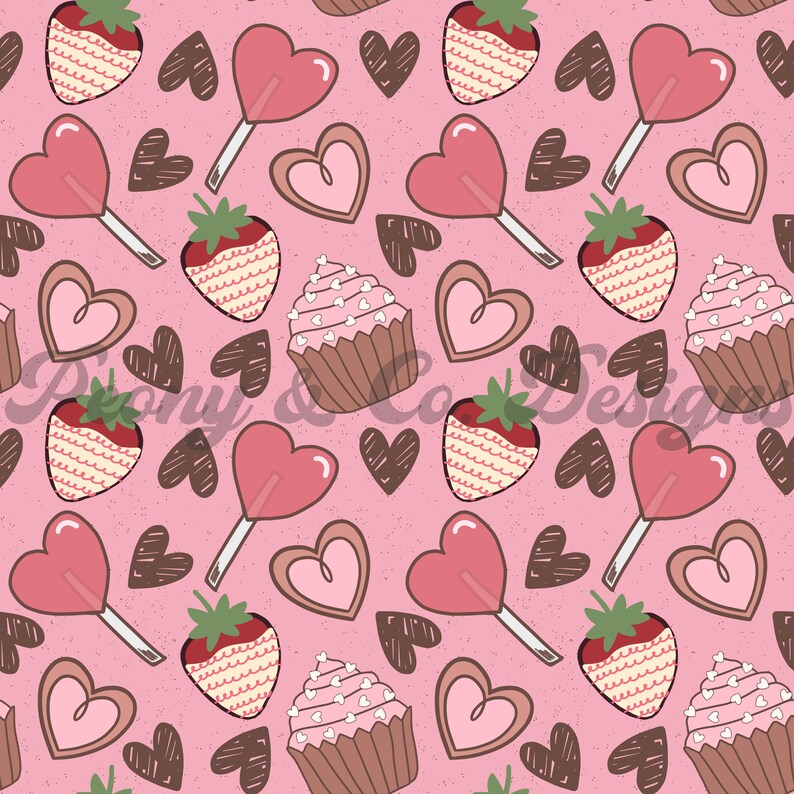 Sweet Pattern Days Retro Sweet Treats Valentine's Day Seamless Pattern, Holiday Repeat ...
