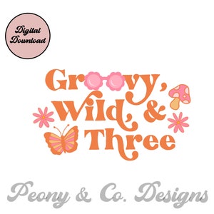 Groovy Wild and Three Retro Sublimation PNG file, Groovy Birthday Cricut cut file, Groovy 3 Birthday PNG