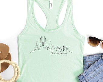Barcelona Skyline Tank, Barcelona Souvenir, Barcelona Travel Gift, Barcelona Trip Outfit, Spain Travel Souvenir, European Vacation Tank Top