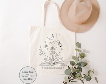 Book Lover Tote Bag, Bookish Tote Bag, Bookworm Tote Bag, Book Lover Gift, Floral Book Tote, Reading Quote Tote, Book Magic Canvas Tote Bag