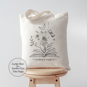 Book Lover Tote Bag, Bookish Tote Bag, Bookworm Tote Bag, Book Lover Gift, Floral Book Tote, Reading Quote Tote, Book Magic Canvas Tote Bag afbeelding 3