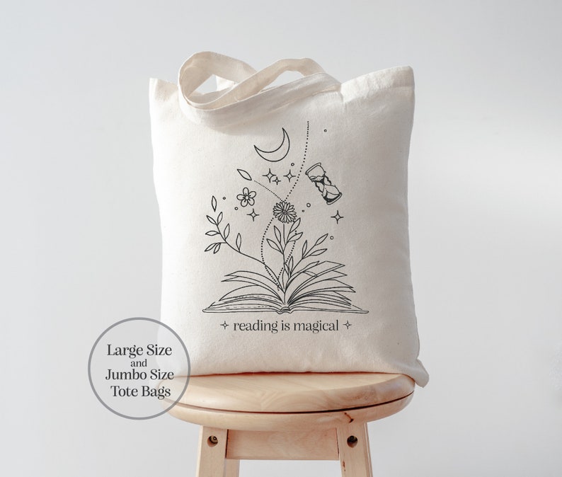 Book Lover Tote Bag, Bookish Tote Bag, Bookworm Tote Bag, Book Lover Gift, Floral Book Tote, Reading Quote Tote, Book Magic Canvas Tote Bag afbeelding 3
