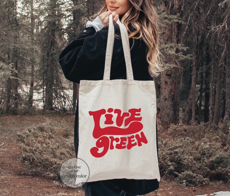 Live Green Tote Bag, Vegan Tote Bag, Eco Conscious Bag, Zero Waste Tote Bag, Go Green Tote Bag, Eco Friendly Gift, Reusable Canvas Tote image 1