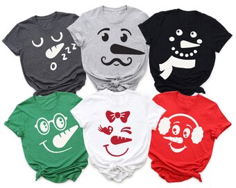 Family Christmas Pajama Shirts, Snowman Face Matching Holiday Pajamas for Family, Christmas PJs, Family Christmas T-Shirts, Christmas Crew