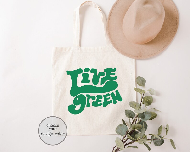 Live Green Tote Bag, Vegan Tote Bag, Eco Conscious Bag, Zero Waste Tote Bag, Go Green Tote Bag, Eco Friendly Gift, Reusable Canvas Tote image 2