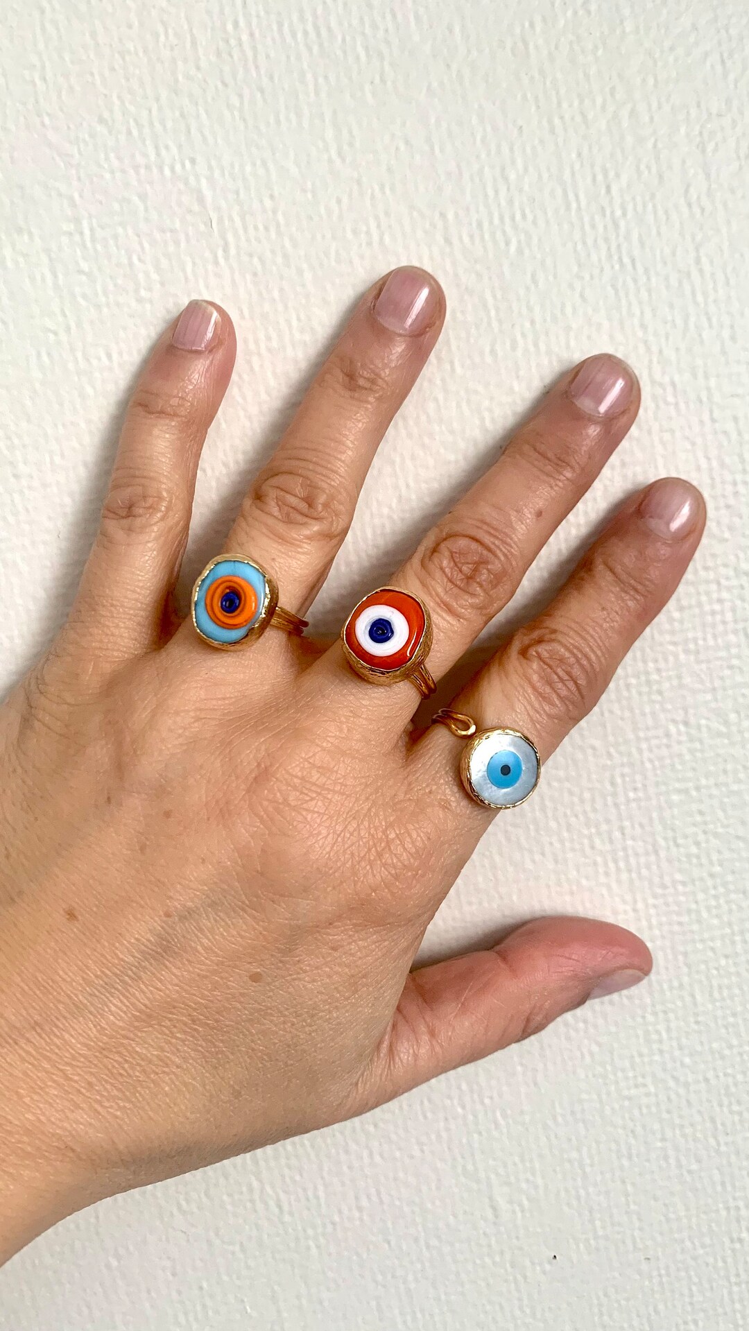 Handcrafted Evil Eye Rings, Adjustable Gold Band Ring, Protection ...