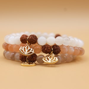 Moonstone Mala Bracelet | Natural, High-Quality Moonstone, Gemstone Bracelet, Made in the U.S.A