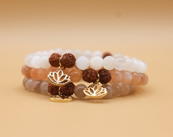 Mondstein Mala Armband | Natürliches, hochwertiges Mondstein, Edelstein-Armband, hergestellt in den USA