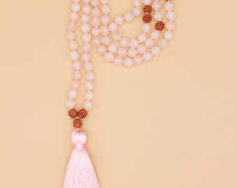 Rose Quartz Mala Necklace - Natural Stone, Hand-Knotted, Made in the U.S.A