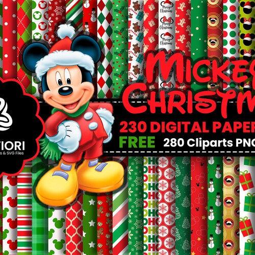Mickey Christmas Printable Digital Paper - Etsy