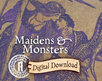 Fairy Tale Clipart Collection: Princess Clipart, Bestiary Monster Illustration, Vintage Art Set