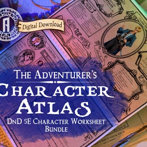 DnD Character Sheet Bundle- &quot;The Adventurer&#39;s Character Atlas&quot; 3 Editable, Printable Dungeons and Dragons Worksheet Templates