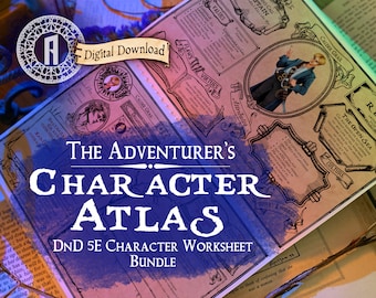 DnD Character Sheet Bundle- "The Adventurer's Character Atlas" 3 Editable, Printable Dungeons and Dragons Worksheet Templates