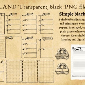 May include: A set of printable black and white journal pages with various layouts, including lined, grid, and blank pages. The pages are designed for use with digital or physical journals.