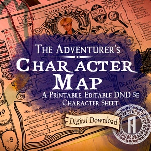 Ficha de personagem DnD "Mapa de personagens do aventureiro" Modelo editável e imprimível de Dungeons and Dragons