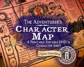 DnD Character Sheet "The Adventurer's Character Map" Editable, Printable Dungeons and Dragons Template