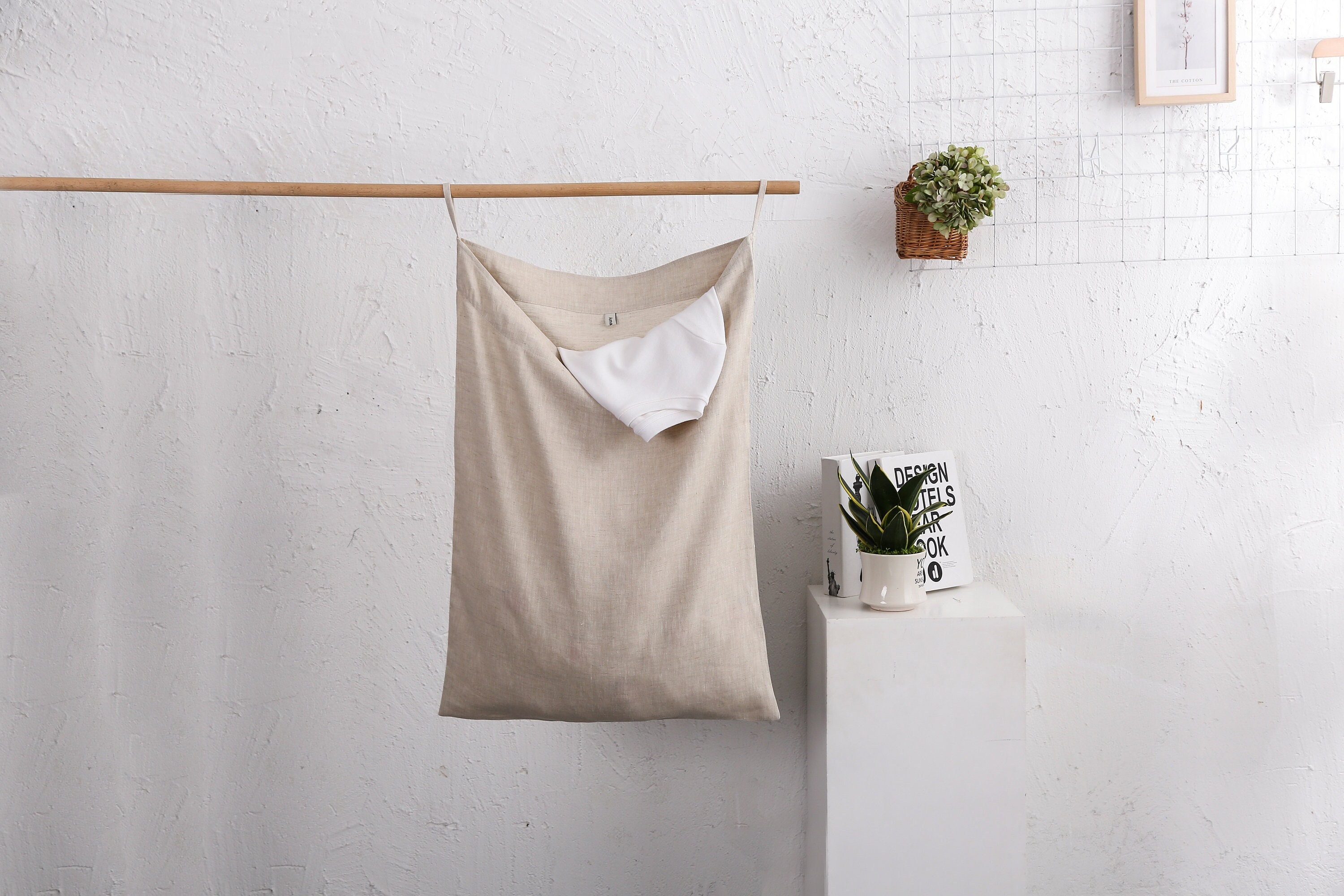 Large Linen Laundry Bag Clothes to Wash - Flax Camp Bag - Linen Storag