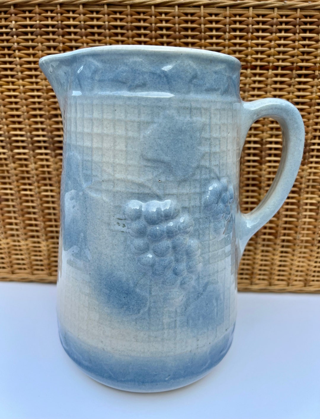 Blue Salt Glaze Stoneware Pitcher North Star Pottery, Minnesota 1892