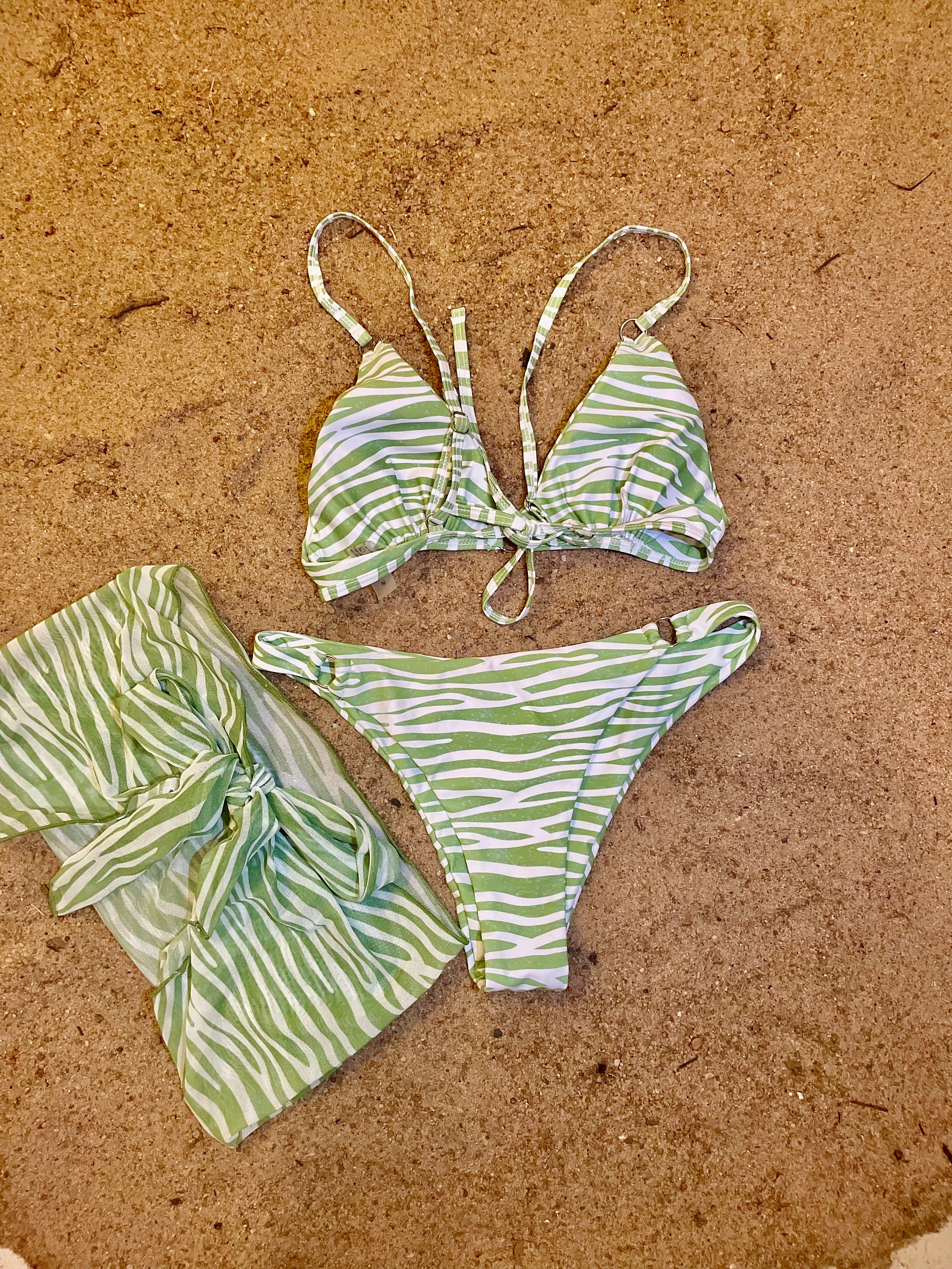 New Women's Swimwear Shein Tango Bikini Set Zebra Stripe Green Sz