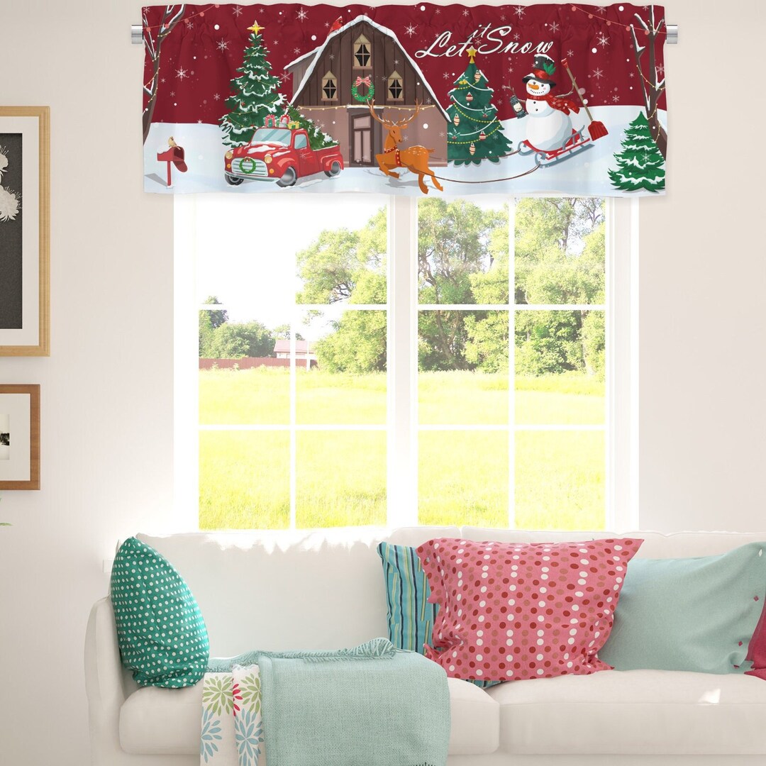 Christmas Valances for Window Rod Pocket Snowman Tree Valance Etsy