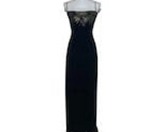 90er Jahre Größe 10. Samt Schlauchkleid mit Spitzen büste von Carmen Marc Valvo
