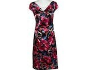 Maggy London 90s Satin Sheath Floral Cocktail Dress