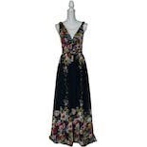 90s Halter Top Empire Waist Black Floral Chiffon Dress by Ever Pretty Size S
